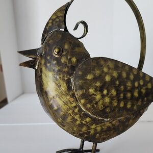 Decorative Antique Metal Bird  Watering Can- Green and Gold